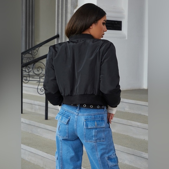 Zip Up Cropped Bomber Jacket - Picture 3 of 6